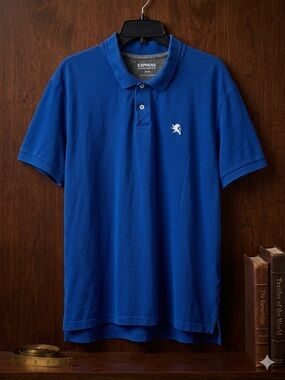Express Fitted Short Sleeve Pique Cotton Polo in Blue Men's Sz XL